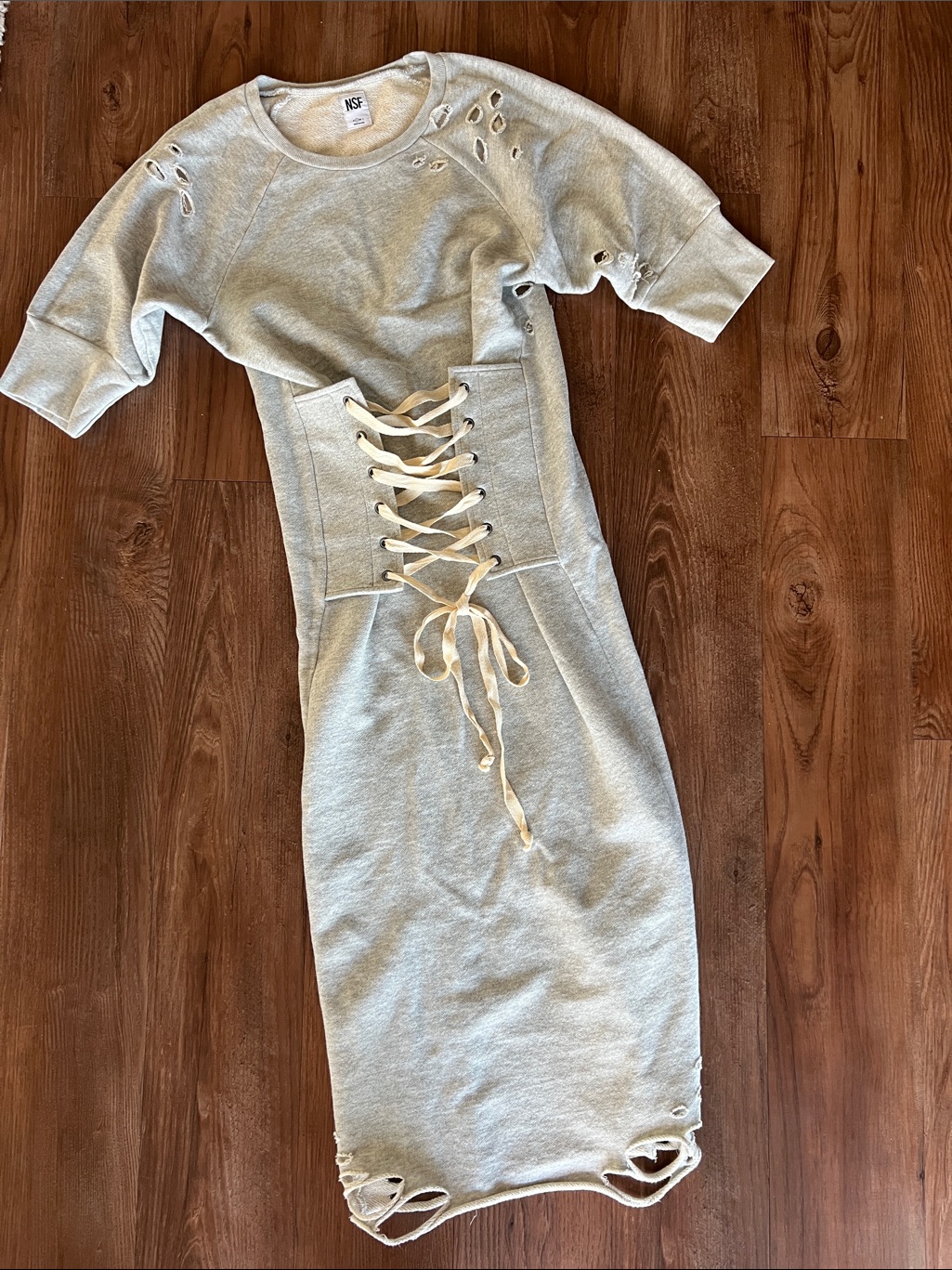 Nsf Light Gray Lace-Up Midi Dress
